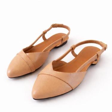 Imagem de Sapatilha Rasteira Sandalia Bico Fino Slingback Nude Feminina Sapato D