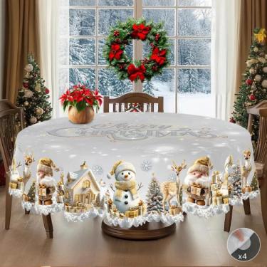 Imagem de Toalha De Mesa Retro Country Farmhouse Feliz Natal Com Padrão De Papai