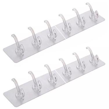Imagem de Kit 4 Cabides Adesivo Transparente com 3 Ganchos p/ Parede - Saz