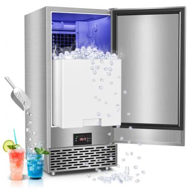 Imagem de Máquina de Gelo Sob Bancada RAPSUAR Aço Inoxidável 54 kg/24h Bin 16 kg Porta Reversa 110V