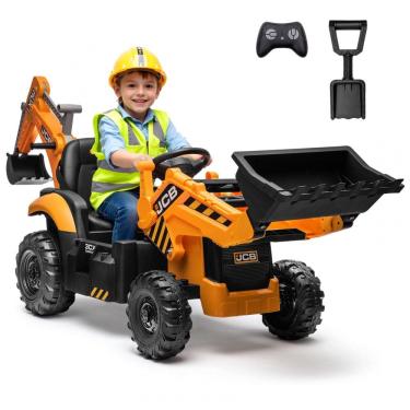 Imagem de Carro Elétrico Infantil 2 Lugares Escavadeira 3 em 1, JCB 3CX Licenciado, 24V, 2 Motores 120W, Controle Remoto, Banco Reversível