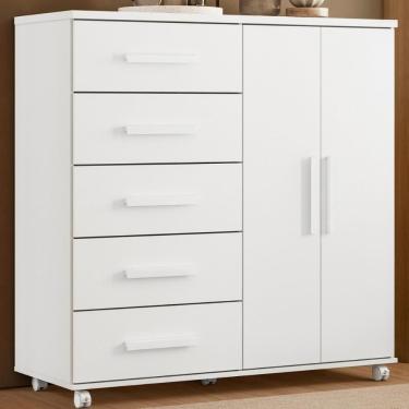 Imagem de Cômoda Sapateira 2 Portas 5 Gavetas Multiuso Branco