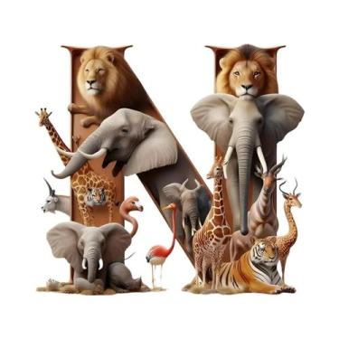 Imagem de Pintura Diamante Alfabeto Girafa Elefante Tigre Zebra Leão, Mosaico DI