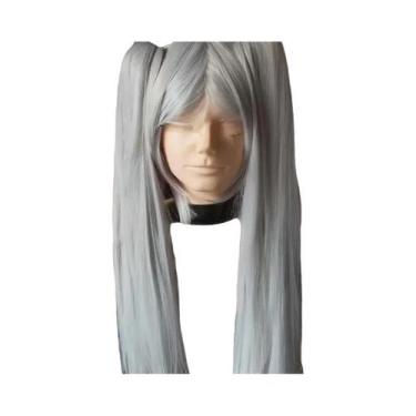 Imagem de Peruca Sintética Cinza Longa E Lisa De 65CM Com Rabo De Cavalo Para Mu