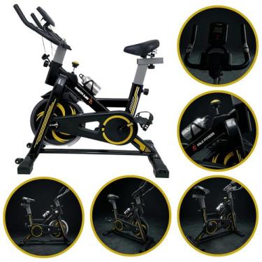 Imagem de Bicicleta Spinning Ergométrica 13 Kg Preta e Amarela Roda de Inercia a