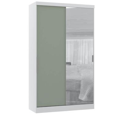 Imagem de Guarda Roupa 134,5cm 2 Portas De Correr Com Espelho Alpes Luciane Móveis Branco Pf-verde Pf