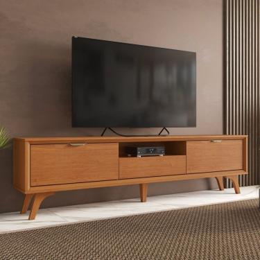 Imagem de Rack para Tv até 75 Polegadas Laqueado Mdf 3 Gavetas 220cm Pés Madeira Maciça Áustria Naturale