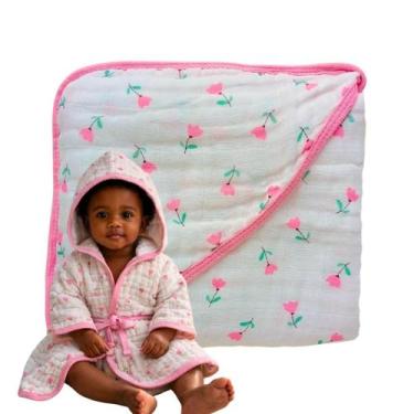 Imagem de Kit Enxoval Roupão e Toalha Banho para Bebê com Capuz 100 Algodão Soft