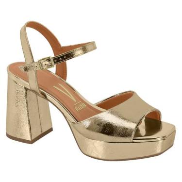 Imagem de Sandália Feminina Vizzano Plataforma Meia Pata Salto Grosso, Dourado m