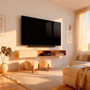 Imagem de Rack Suspenso para Tv com Nichos Organizador para Sala de Estar Branco/Marrom