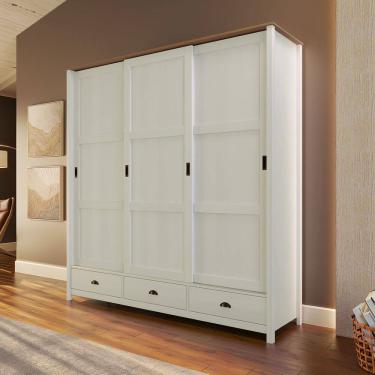Imagem de Guarda-Roupa Topázio 3 Portas de Correr Madeira Pinus Branco/Freijó - Finestra