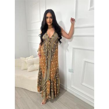 Imagem de Vestido Seda Indiano Feminino Indiano Argola Festa TAM M G GG - AM Mod