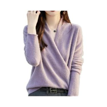 Imagem de Suéter Feminino De Lã Merino E Caxemira Grossa, Tricô De Manga Longa, 