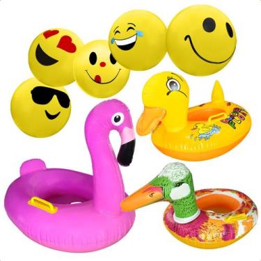 Imagem de Bola Emoji E Boia Colorida Para Piscina Brinquedo Aquático Recreativo 