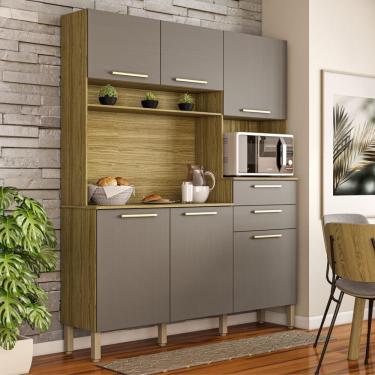 Imagem de Armario de Cozinha Compacta Santiago 6 Portas 2 Gavetas em MDF 160cm Cinza Freijó Gris