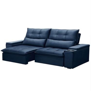 Imagem de Sofá Retrátil Reclinável 3 Lugares 210cm Moritz F05 Veludo Azul - Mpozenato