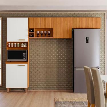 Imagem de Cozinha Compacta Sicília 7 Portas MDP 260 cm Off White com Freijó com Pés e Nicho para...