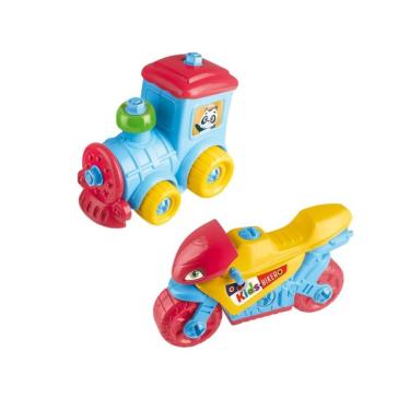 Imagem de Brinquedo Infantil Kit com Moto e Trem para Coordenação Motora com Rodas Giratórias Multicolorido Lua de Cristal