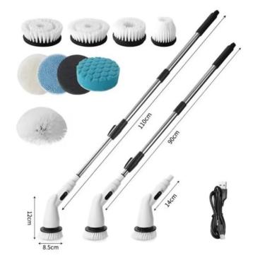 Imagem de Esfregão Elétrico sem Fio JY-6010 para Limpeza Pesada Multiuso 360 Recarregável com Escovas Giratórias Branco OEM