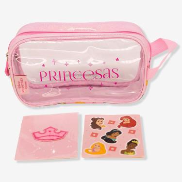Imagem de Necessaire PRINCESAS DISNEY com Adesivos Princesas - Disney em Plástico 14X26X6CM Rosa...
