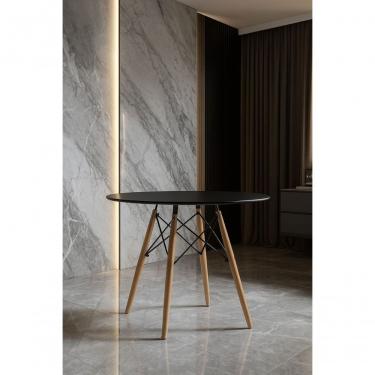 Imagem de Mesa de Jantar Eiffel Redonda MDF 100CM Preto Design Moderno para Sala de Estar e Cozinha