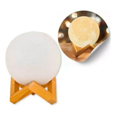 Imagem de Luminária LED Lua Cheia 3D para Decoração de Quarto com Luz Branco Quente (Amarelo) Higipack