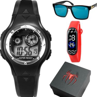 Imagem de Kit Relógio Infantil para Criança Kit Homem-Aranha - Relógios, Óculos e Caixa Premium Digital com Pulseira em Silicone