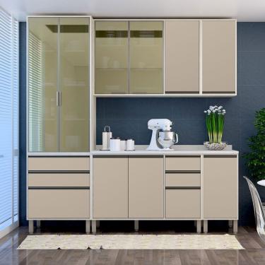 Imagem de Cozinha Compacta 5 Pçs Tampos E Vidro Reflecta 230cm Linea L Pátina Ff-mocca Laca