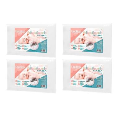 Imagem de Travesseiro Infantil BB3002 Nasa Baby Antissufocante Impermeável 200 Fios Branco Kit 4 Unidades Duoflex