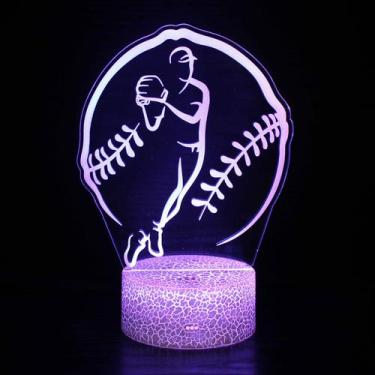 Imagem de Luz noturna LED 3D que muda de cor de beisebol para crianças - Yiweisa