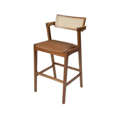 Imagem de Banqueta Luxo Encosto Ratan Palhinha Madeira Maciça Ilha - Talento Móv