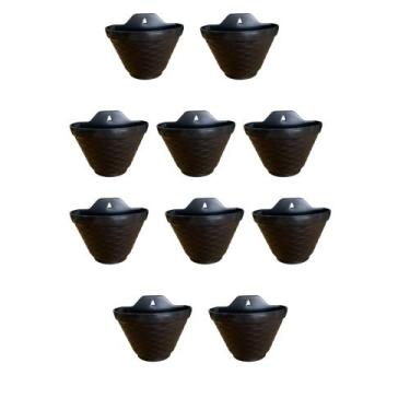 Imagem de Kit 10 Vasos Meia Lua Parede Preto Plástico Texturizado - Goyama