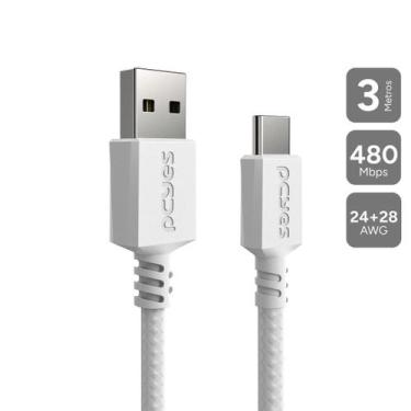 Imagem de Cabo Usb A 2.0 Macho P/ Usb Tipo-c - Branco - 2 Metros - Nylon - Cbpy0