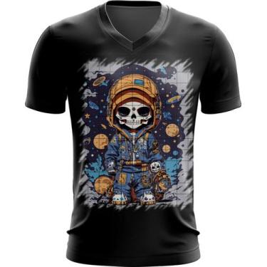 Imagem de Camiseta Gola V Caveira Infantil Estilosa Unif 1 - Kasubeck Store®, IN