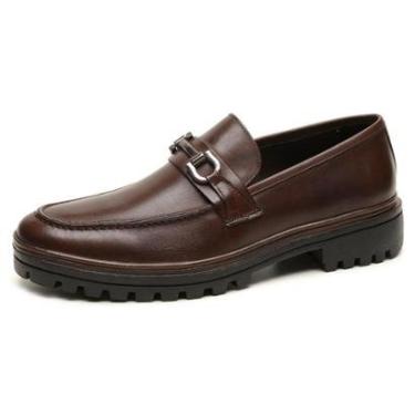 Imagem de Sapato Mocassim Masculino Couro Loafer Classico Detalhe Metal Frontal Forrado Solado Borracha-Masculino