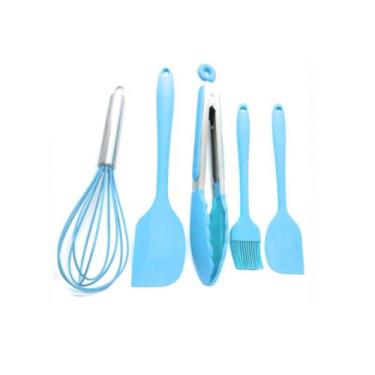 Imagem de Conjunto Utensílios Jogo De Colher Cozinha Silicone 5 Pçs - LIP, Azul