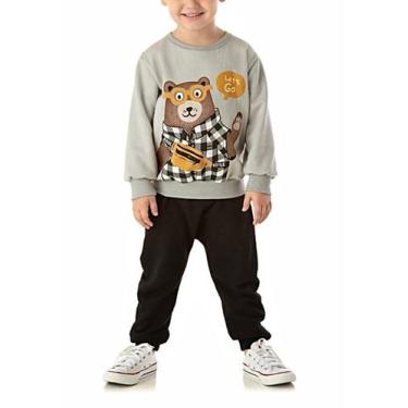 Imagem de Conjunto Moletom Infantil Menino Flanelado Fechado com Punho Urso Ursi