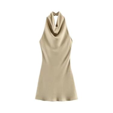 Imagem de Vestido Mini De Cetim Feminino Halter Sem Costas Para O Verão, Sexy E 