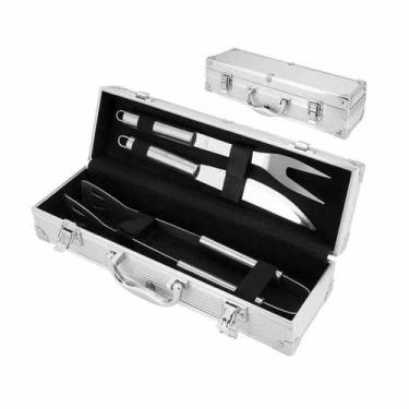 Imagem de Kit churrasco 3 peças com maleta  Inox 10x35x8cm - Uncommom