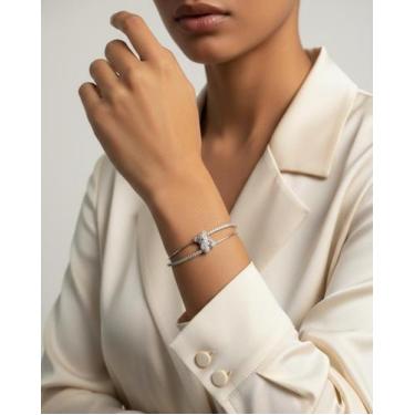 Imagem de Bracelete Aberto de Luxo com Design Ursinho Fofo - Deusa Modas, Pratea