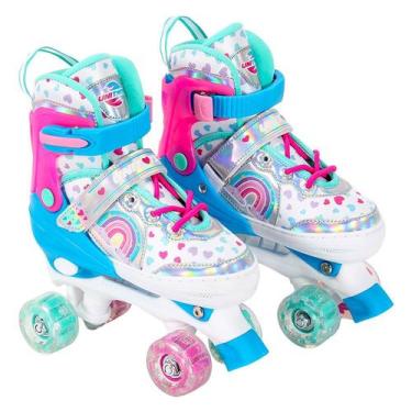 Imagem de Patins roller com luz nas 4 rodas tamanho P 30-33 holográfico 60 kg - 