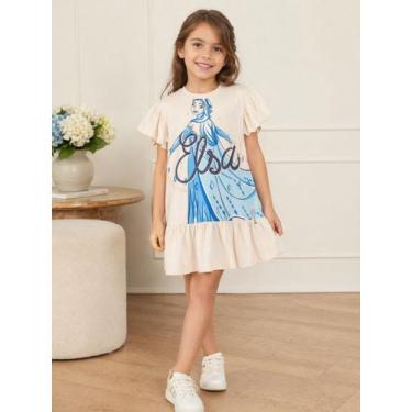 Imagem de Vestido em Malha Princesa Elsa Strass Animê, BEGE, 4