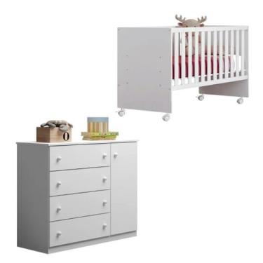 Imagem de Conjunto Quarto Bebê Branco Cômoda Helena 3 Gavetas e Berço Doce Sonho