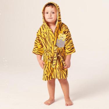 Imagem de Roupão de banho bebê bichinhos c/ capuz estampado bolsinho baby-joy - 