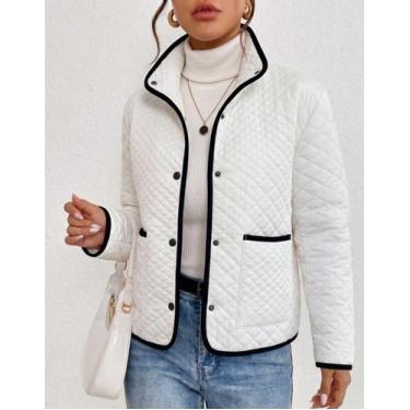 Imagem de Jaqueta Feminina Matelassê Casaco Botões Bolsos Frontais Elegante Casu