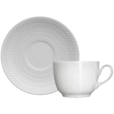 Imagem de Xícara de Café com Pires Relevo 75ml em Porcelana Branca Chevron Germer