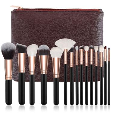 Imagem de Kit Pincéis de Maquiagem com Bolsa Completo para Aplicação Precisa Cerdas Macias Marrom 10 Pçs