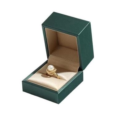 Imagem de Caixa De Joias De Couro PU Verde Dourado De Alta Qualidade Para Anéis,