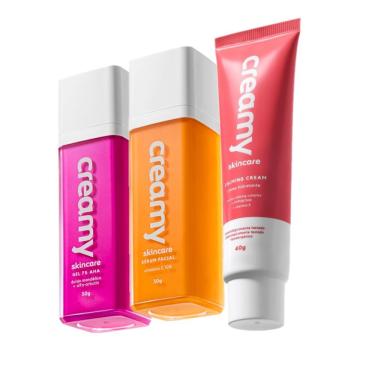 Imagem de Kit Skincare Vitamina C Mandélico Calming Cream com Sérum Facial Gel Antiacne e Creme Hidratante Creamy