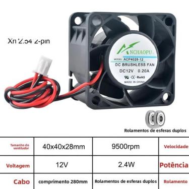 Imagem de Ventilador De Fluxo Axial De 4cm 40mm 2 Pinos DC5V 12V 24V Para Servid